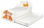Lit d'enfant 140x70 avec matelas et un tiroir motif: Chaton et le chien