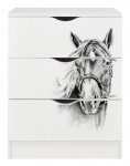 Commode blanche avec les tiroirs ROMA /motif Cheval en face/