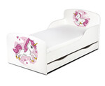 Lit d'Enfant Toddler couleur blanc avec rangement + matelas Motif Lovely Licorne