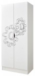 Armoire blanche deux portes Roma /motif Rouages/