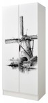 Armoire blanche deux portes Roma /motif Moulin/