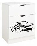 Commode blanche avec les tiroirs ROMA /motif Voiture/