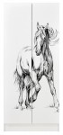 Armoire blanche deux portes Roma /motif Cheval au galop/