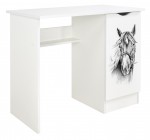 Bureau blanc avec étagère ROMA /motif Cheval en face/