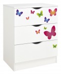 Commode blanche avec les tiroirs Roma /motif Papillons/
