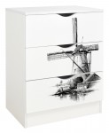 Commode blanche avec les tiroirs ROMA /motif Moulin/ 