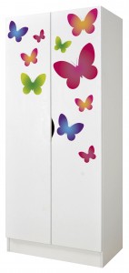 Armoire blanche deux portes Roma /motif Papillons/