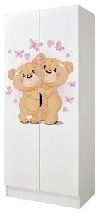 Armoire blanche deux portes Roma motif Les Oursons d'Amour