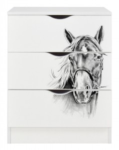 Commode blanche avec les tiroirs ROMA /motif Cheval en face/