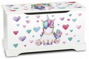 Coffre à jouets en bois motif la Licorne