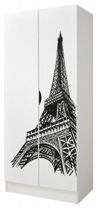 Armoire blanche deux portes Roma /motif Tour Eiffel/