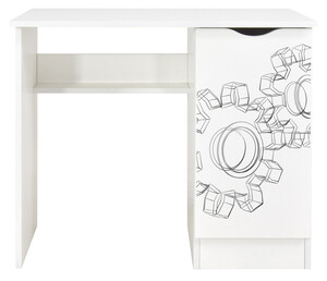 Bureau blanc avec étagère ROMA /motif Rouages/