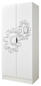 Armoire blanche deux portes Roma /motif Rouages/