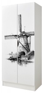 Armoire blanche deux portes Roma /motif Moulin/