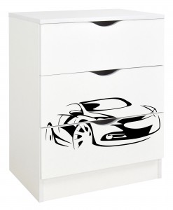 Commode blanche avec les tiroirs ROMA /motif Voiture/