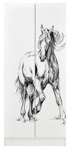 Armoire blanche deux portes Roma /motif Cheval au galop/