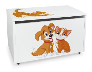Coffre à jouets sur roulettes 'Chat et Chien'