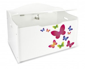 Coffre XL à jouets en bois motif: Papillons