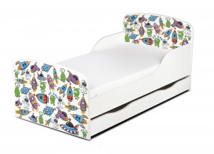Moderne Lit d'Enfant Toddler en bois avec un matelas et un tiroir Monde Cosmique