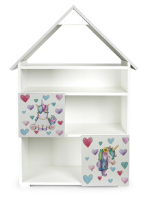Bibliothèque  PETIT CHALET blanc et gris à 6 compartiments motif Licorne