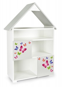 Bibliothèque  PETIT CHALET blanc et gris à 6 compartiments motif Papillons