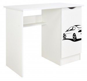 Bureau blanc avec étagère ROMA /motif Voiture/
