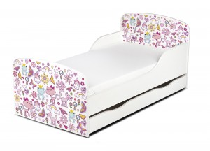 Moderne Lit d'Enfant Toddler en bois avec un matelas et un tiroir Mes Rêves